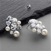 Hand-Crafted Cubic Zirconia and Mixed Ivory Pearl Cluster Wedding Earrings<br>4638E-I-S