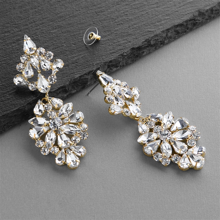 14K Gold Crystal Statement Earrings for Weddings