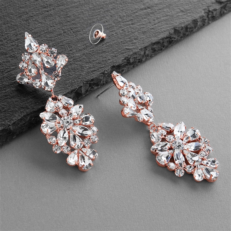 Rose Gold Crystal Statement Earrings for Weddings