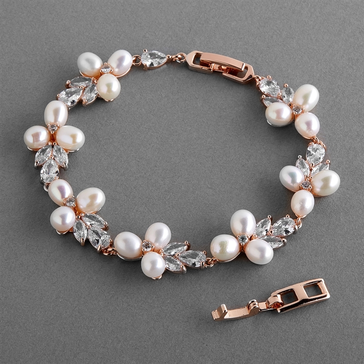 Freshwater Pearl Rose Gold Wedding Bracelet