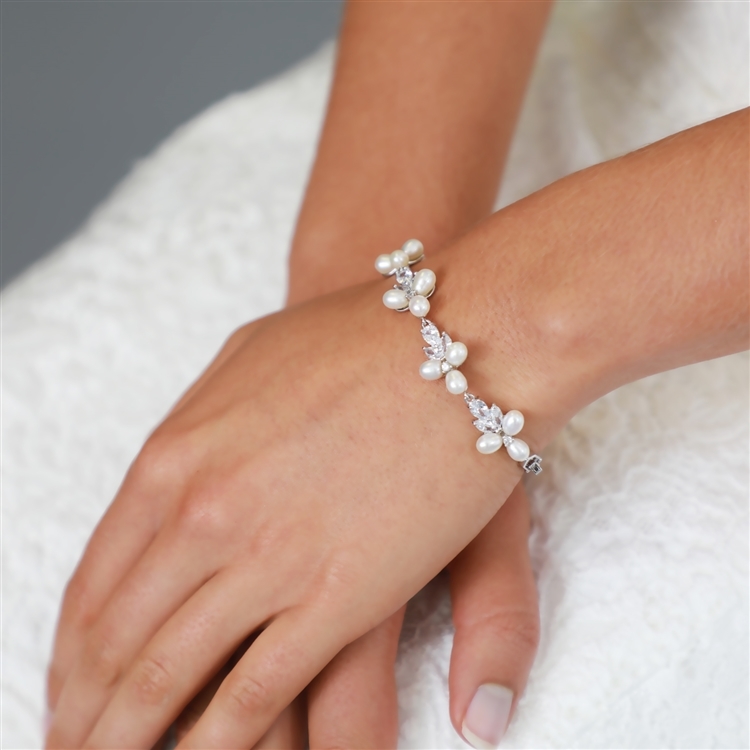 Freshwater Pearl Silver Bridal Wedding Bracelet