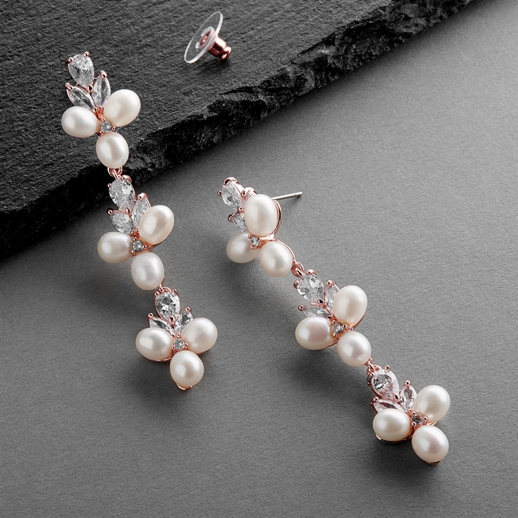 Freshwater Pearls Dangle Rose Bridal Earrings