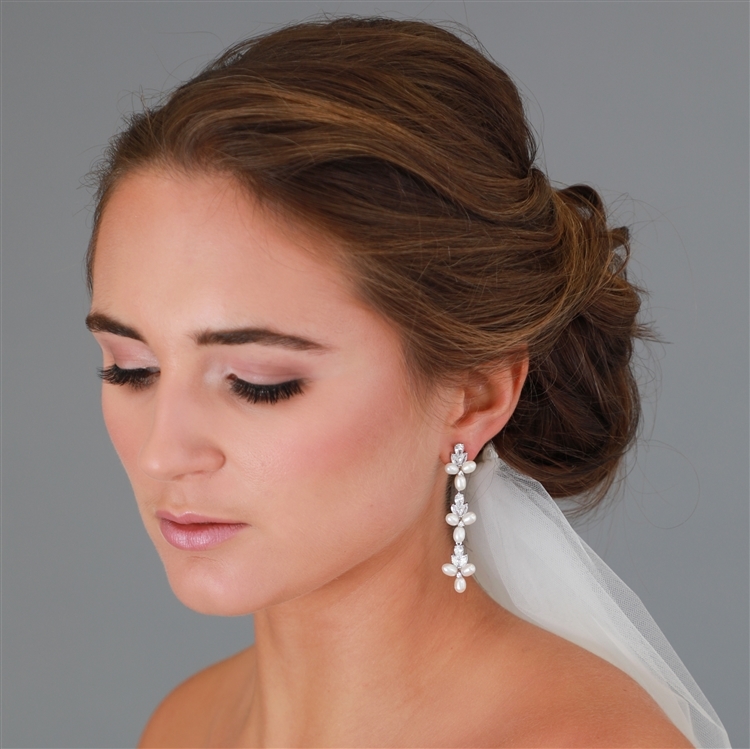 Freshwater Pearls Silver Dangle Bridal Earrings