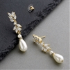 Mariell Wholesale Gold Cubic Zirconia and Teardrop Pearl Designer Bridal Earrings