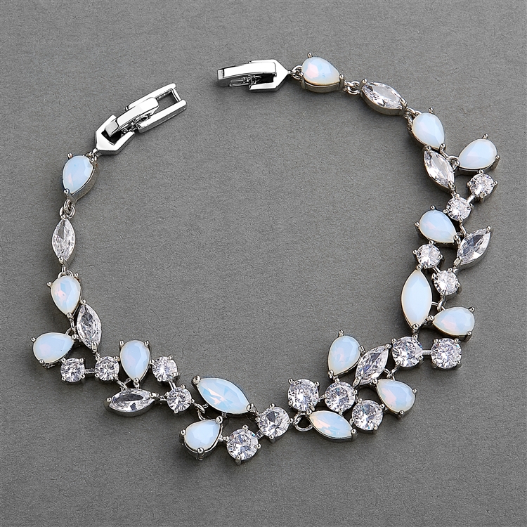 CZ and Opal Mosaic Wedding Bridal & Prom Bracelet 7" Plus 1/4" Extender<br>4658B-OP-S