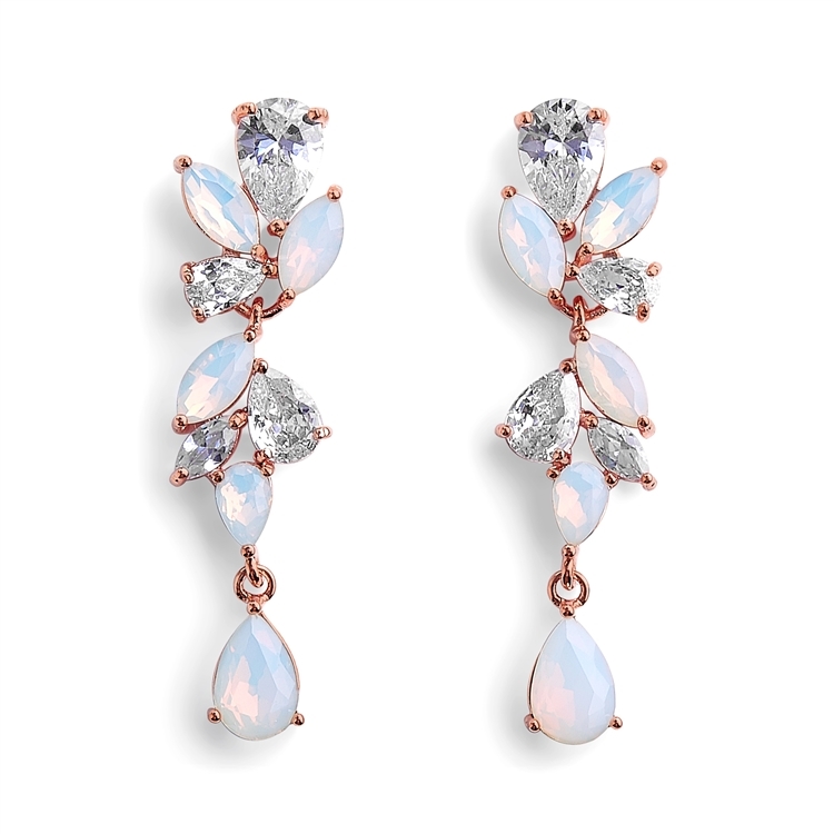 CZ and Opal Linear Mosaic Rose Gold Wedding Earrings for Brides & Bridesmaids<br>4658E-OP-RG