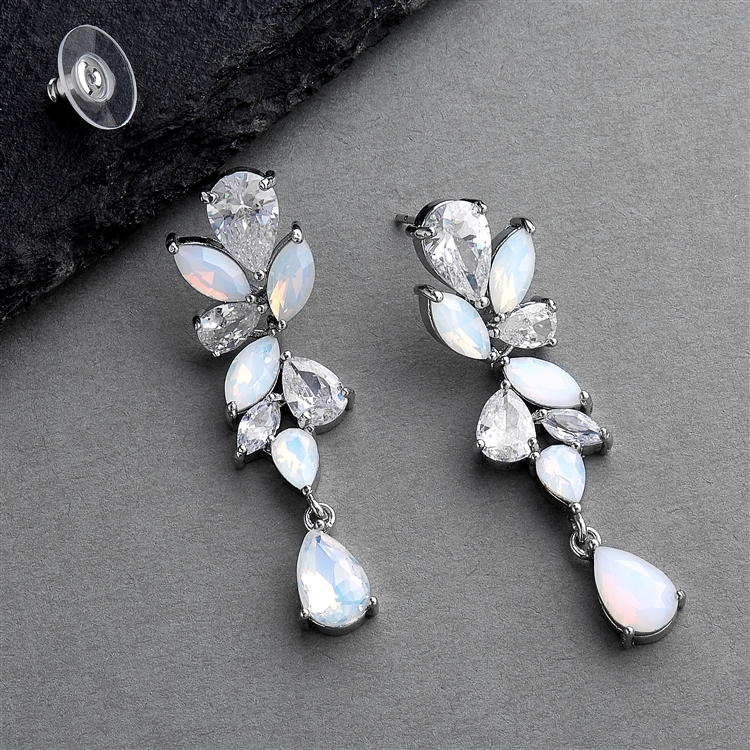 Cubic Zirconia and Opal Linear Mosaic Wedding Earrings for Brides & Bridesmaids<br>4658E-OP-S