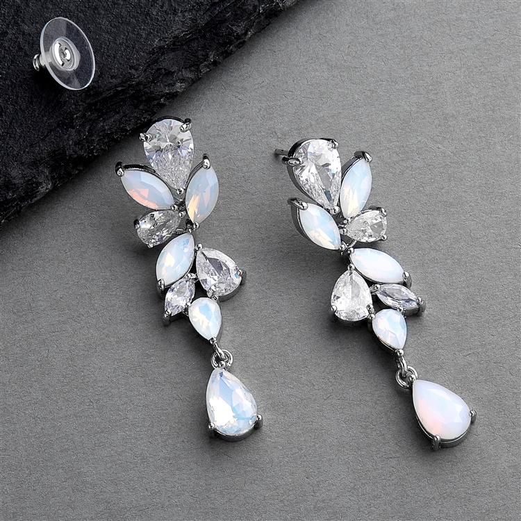 Mariell Wholesale Cubic Zirconia and Opal Linear Mosaic Wedding Earrings for Brides & Bridesmaids