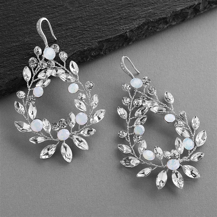 Hand-made Opal Crystal Silver Bridal Hoop Earrings