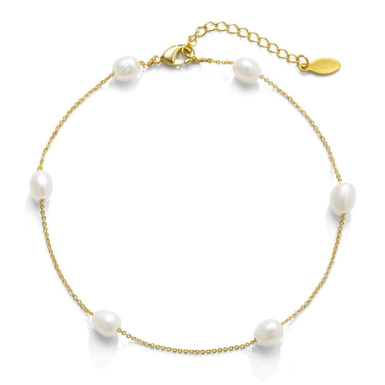 Ivory Freshwater Floating Pearl Gold Anklet Bracelet