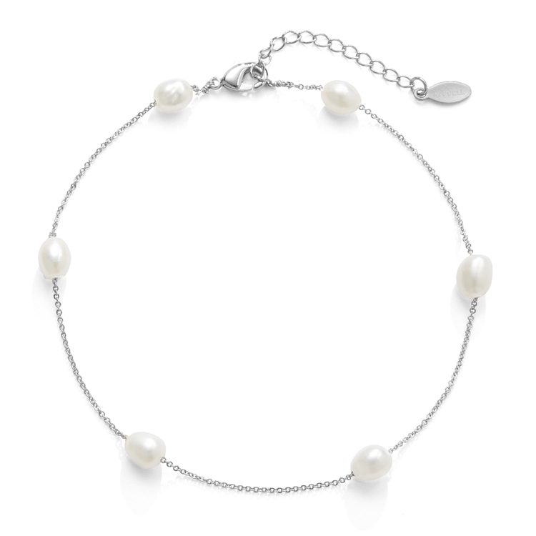 Silver Ivory Freshwater Floating Pearls Ankle Bracelet