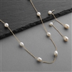 Ivory Freshwater "Floating Pearl" Necklace & Earrings Set on Thin Link Chain, 14K Gold Plating