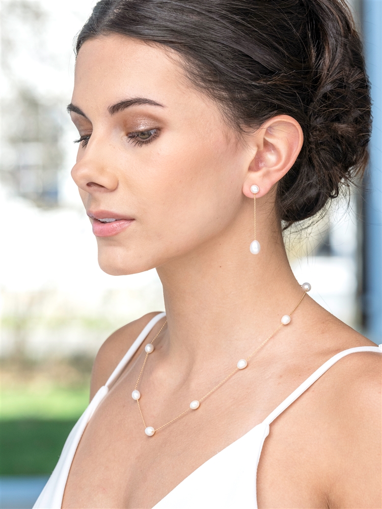 Ivory Freshwater Floating Pearl Necklace & Earrings Set on Thin