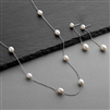 Ivory Freshwater "Floating Pearl" Necklace & Earrings Set on Thin Link Chain, Platinum Plating