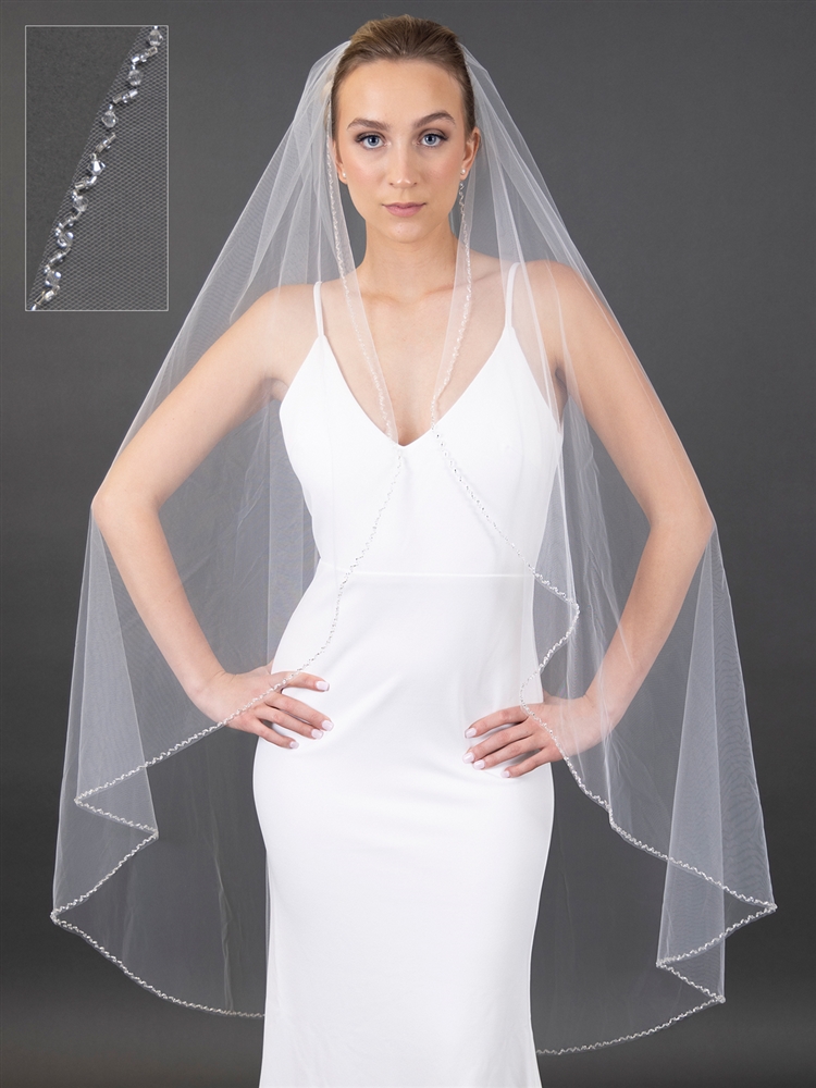 Best Selling 52" Ballet Length Austrian Crystal Beaded Edge Bridal Veil<br>4675V-I-52