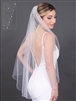 38" Fingertip Length Beaded Bridal Veil with Bicone Crystal & Pearl Edge & Scattered Pearls<br>4679V-I-38