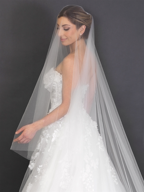 Ivory Luxe Soft Italian Tulle Cathedral Cut Edge Drop Veil With 30" Blusher - 108"L x 108"W <br>4681V-I-108