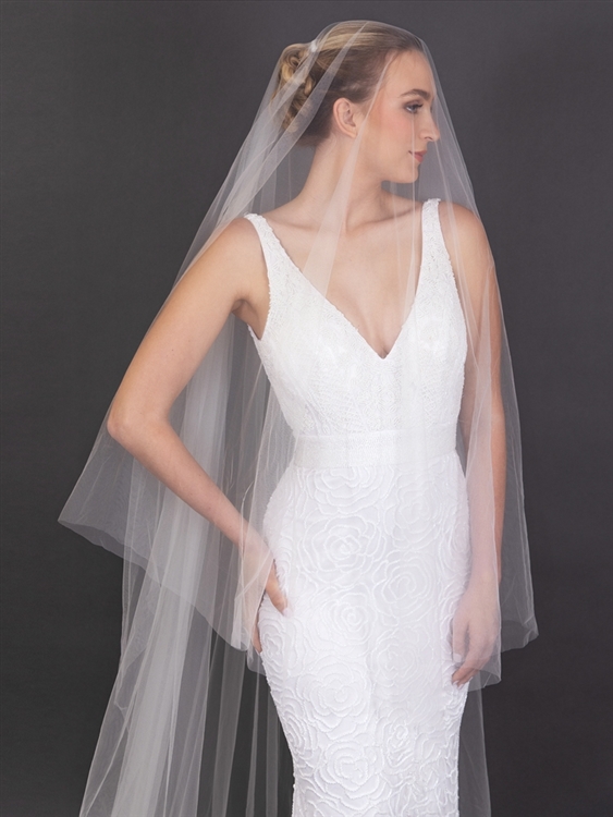 Full Cathedral Wedding Veil Drop Style with Satin Edge Blusher Layer