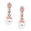 Rose Gold Vintage CZ Pave Bridal Earrings with Pearl Drop<br>468E-RG