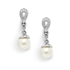 Silver Vintage CZ Pave Bridal Clip On Earrings with Pearl Drop<br>468EC