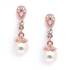 Rose Gold Vintage CZ Pave Bridal Clip-On Earrings with Pearl Drop<br>468EC-RG