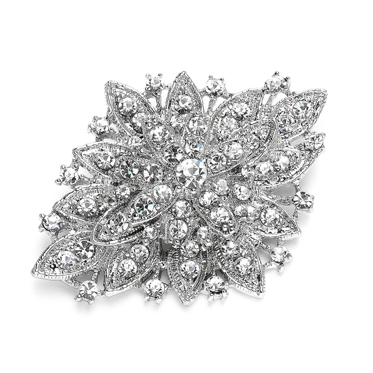 Mariell Wholesale Vintage Bridal Brooch with Clear Crystal and Silver Rhodium