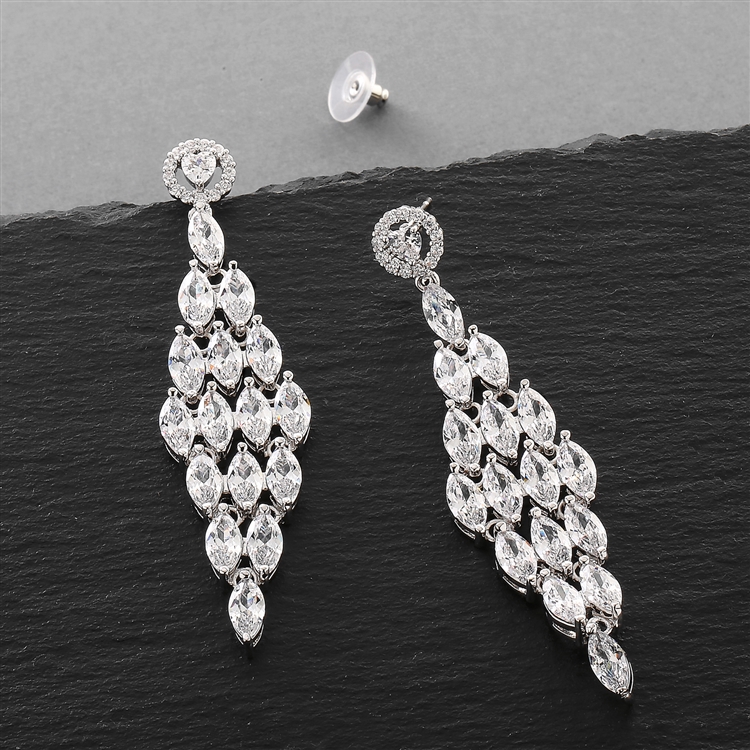 Cubic Zirconia Bridal or Formal Chandelier Earrings with Marquis-Shaped Gemstones<br>490E