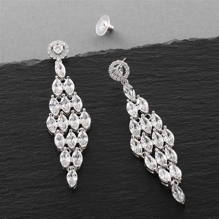 Mariell Wholesale Cubic Zirconia Bridal or Formal Chandelier Earrings with Marquis-Shaped Gemstones