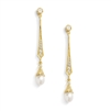 Vintage 14K Gold CZ Dangle Earrings with Freshwater Pearl<br>491E-G