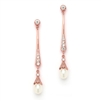Vintage Rose Gold CZ Dangle Earrings with Freshwater Pearl<br>491E-RG