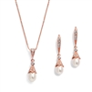 14K Rose Gold Wedding Necklace & Earrings Jewelry Set with Freshwater Pearl<br>491S-RG