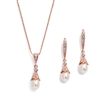 Mariell Wholesale 14K Rose Gold Wedding Necklace & Earrings Jewelry Set with Freshwater Pearl