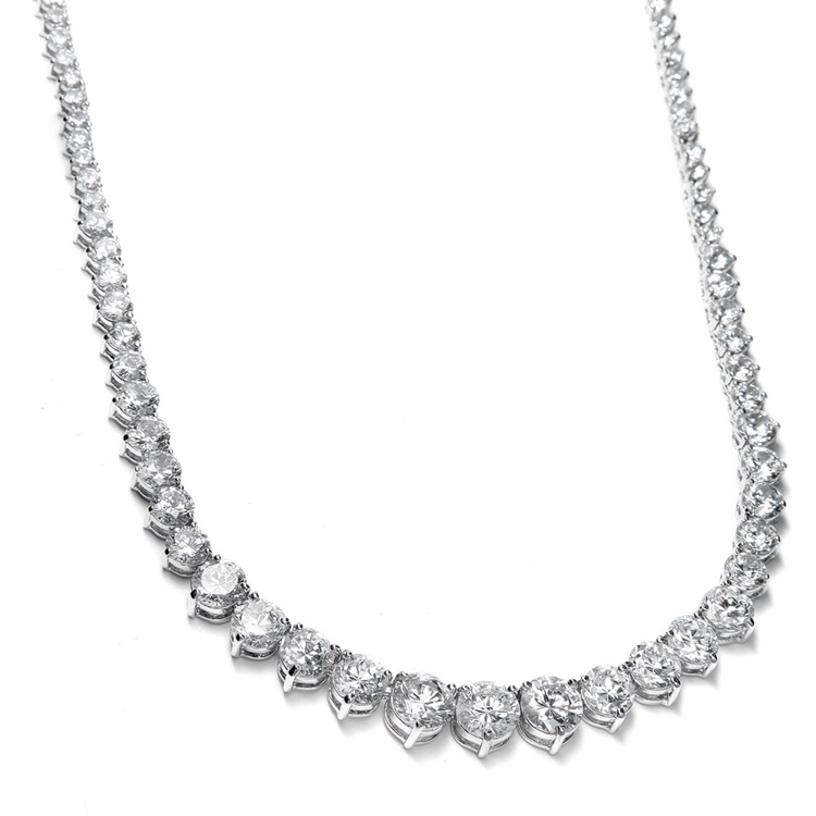 Graduated Cubic Zirconia Tennis Necklace Statement Jewelry<br>531N