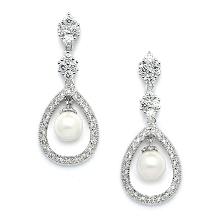 Pave CZ Wedding Clip Earrings with Caged Pearl<br>700EC-S