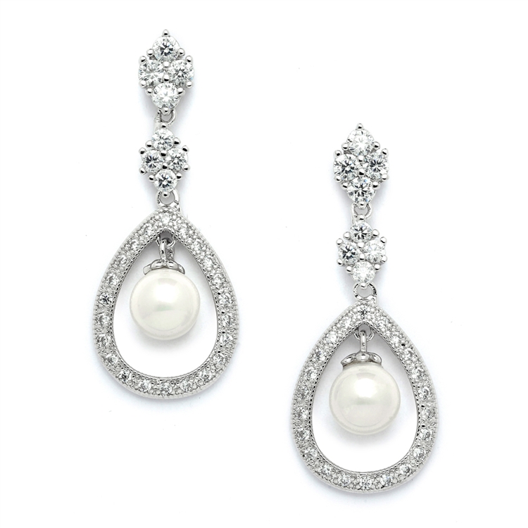 Mariell Wholesale Pave CZ Wedding Clip Earrings with Caged Pearl