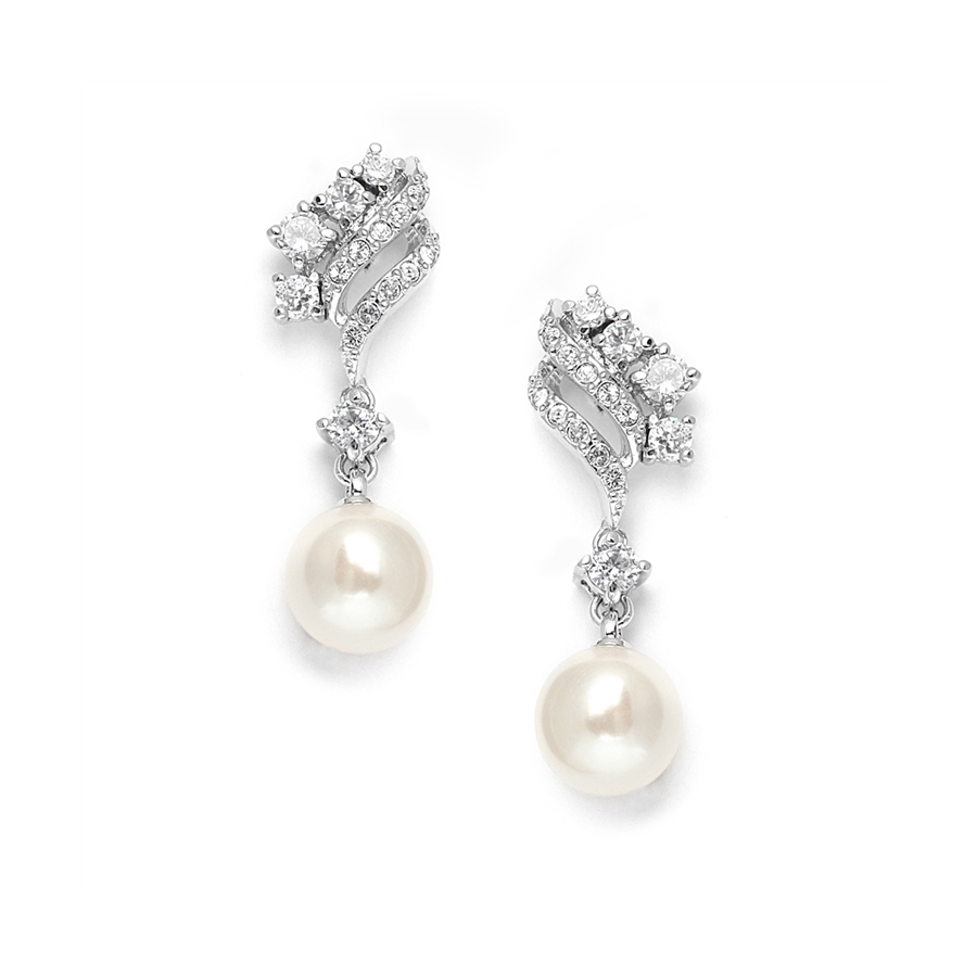 Cubic Zirconia Wedding Earrings with Cream Pearls<br>705EC