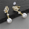 Cubic Zirconia Wedding Clip-On Earrings with Ivory Pearls<br>705EC-G