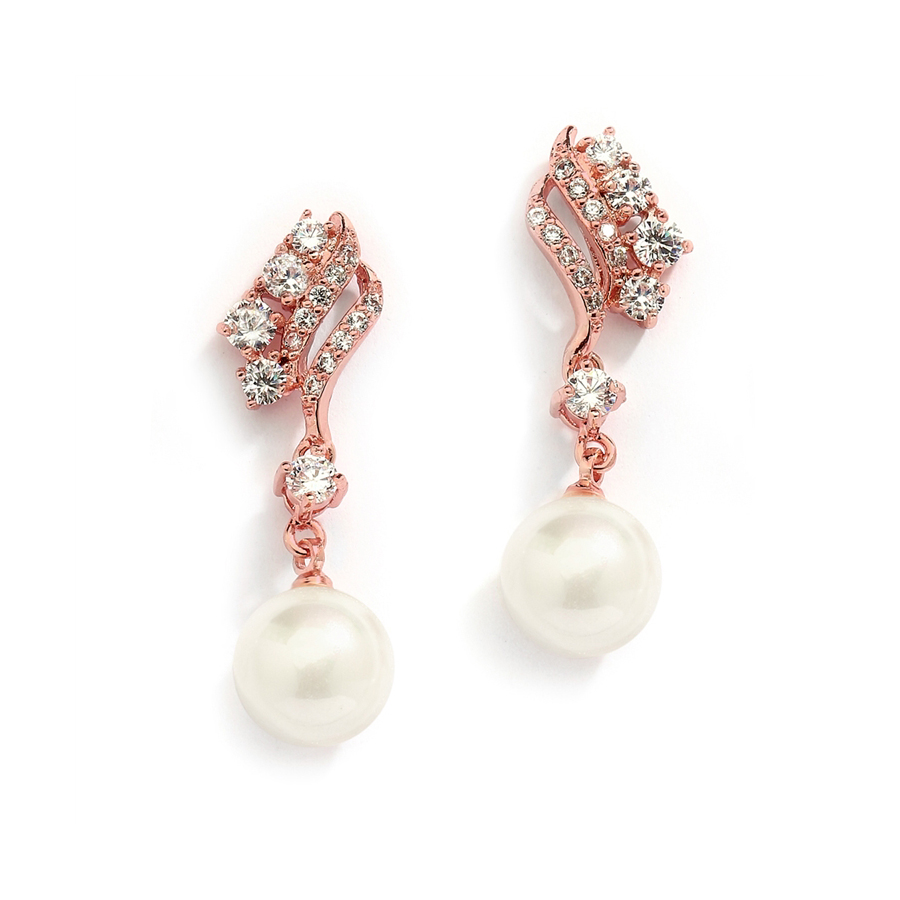 Cubic Zirconia Wedding Clip-On Earrings with Ivory Pearls<br>705EC-RG