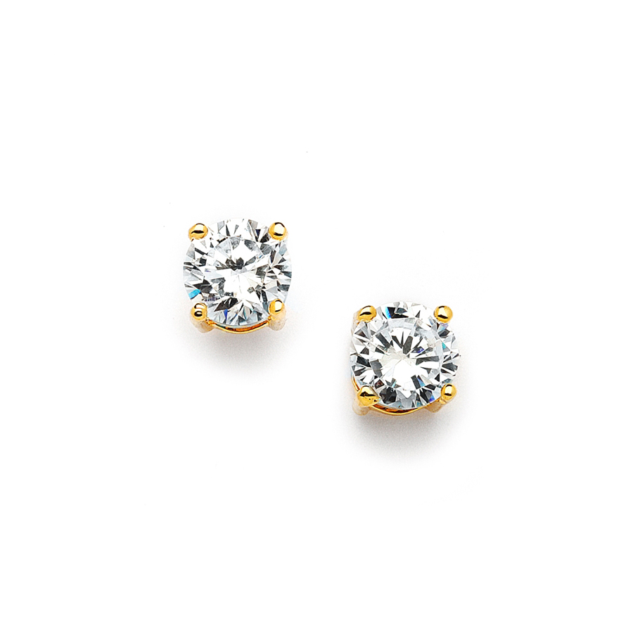8mm Gold Round Cubic Zirconia Stud Earrings<br>708E-CR-G