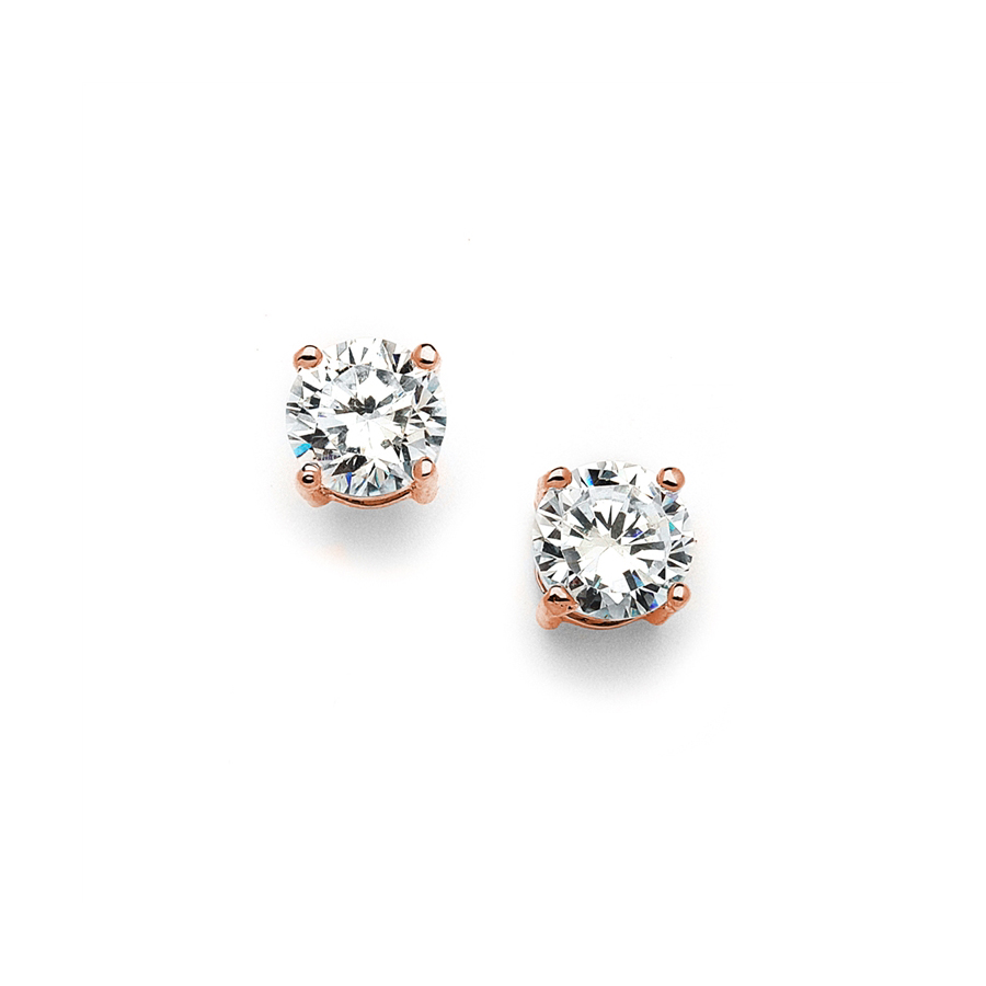 8mm Rose Gold Round Cubic Zirconia Stud Earrings<br>708E-CR-RG
