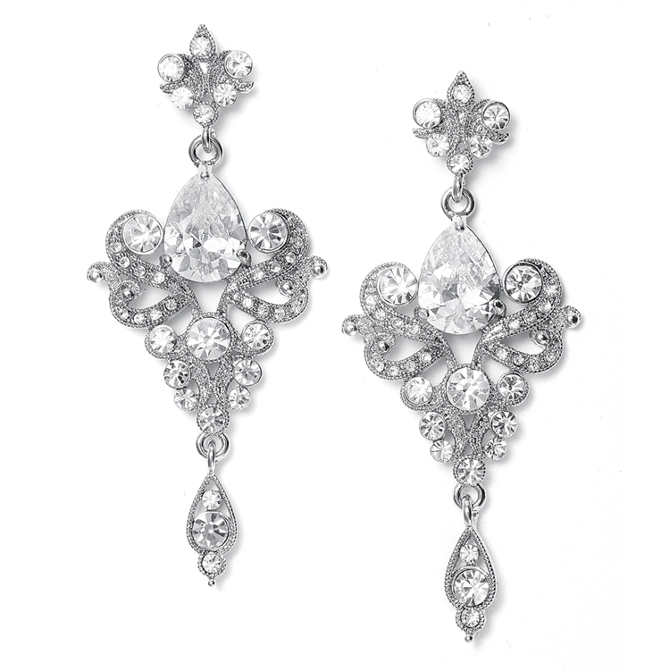 Art Nouveau Cubic Zirconia Wholesale Bridal Earrings<br>741E-CR
