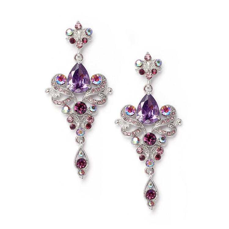 Art Nouveau Violet Cubic Zirconia Bridesmaids or Prom Earrings<br>741E-VI