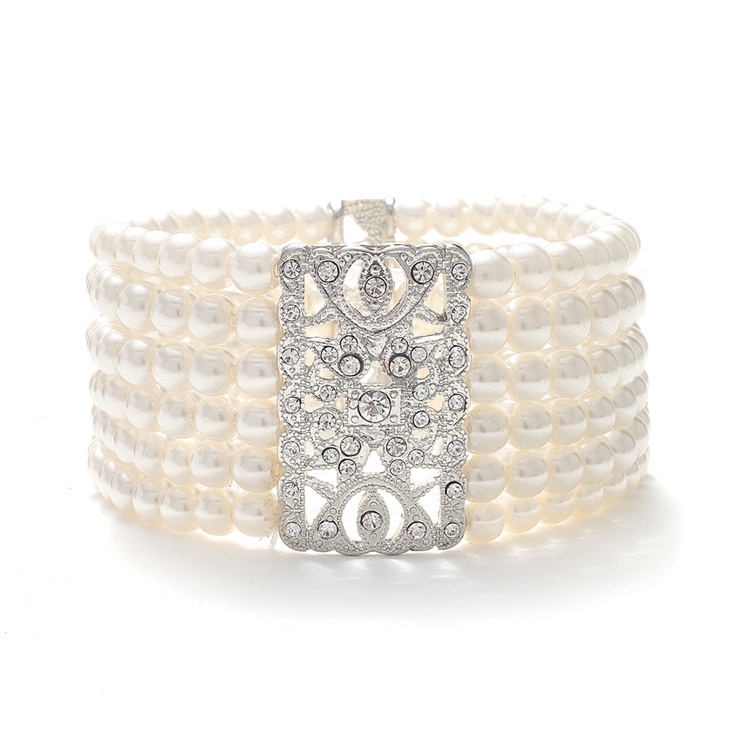 Mariell Wholesale Ivory Pearl Vintage Stretch Bracelet