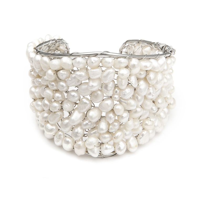 Exotic Freshwater Pearl Bridal Cuff Bracelet<br>778B