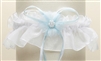 Organza Bridal Garters with Baby Pearl Cluster - White with Something Blue Ribbon<br>819G-BL-W