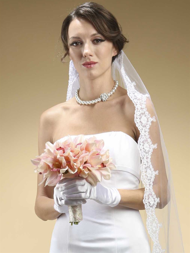 Mariell Wholesale Adult Wrist Wedding Gloves in Shiny Satin - White