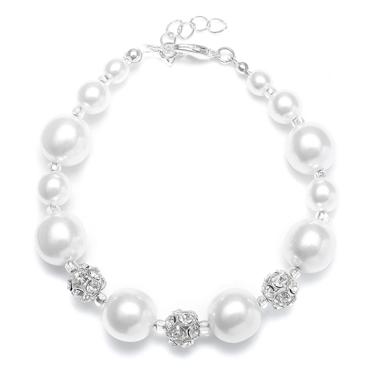 Pearl Wedding Bracelet with Rhinestone Fireballs<br>878B