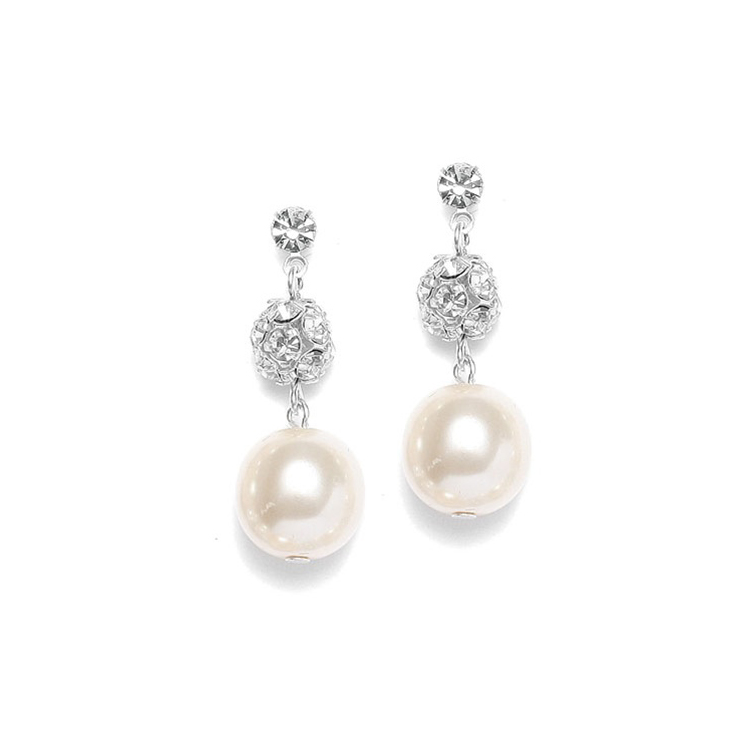 Pearl Wedding Earrings with Rhinestone Fireballs<br>878E