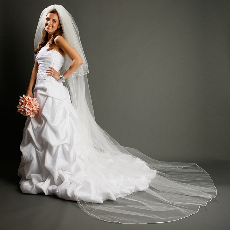 Cathedral Length Bridal Veil with Rounded Satin Corded Edge<br>899V