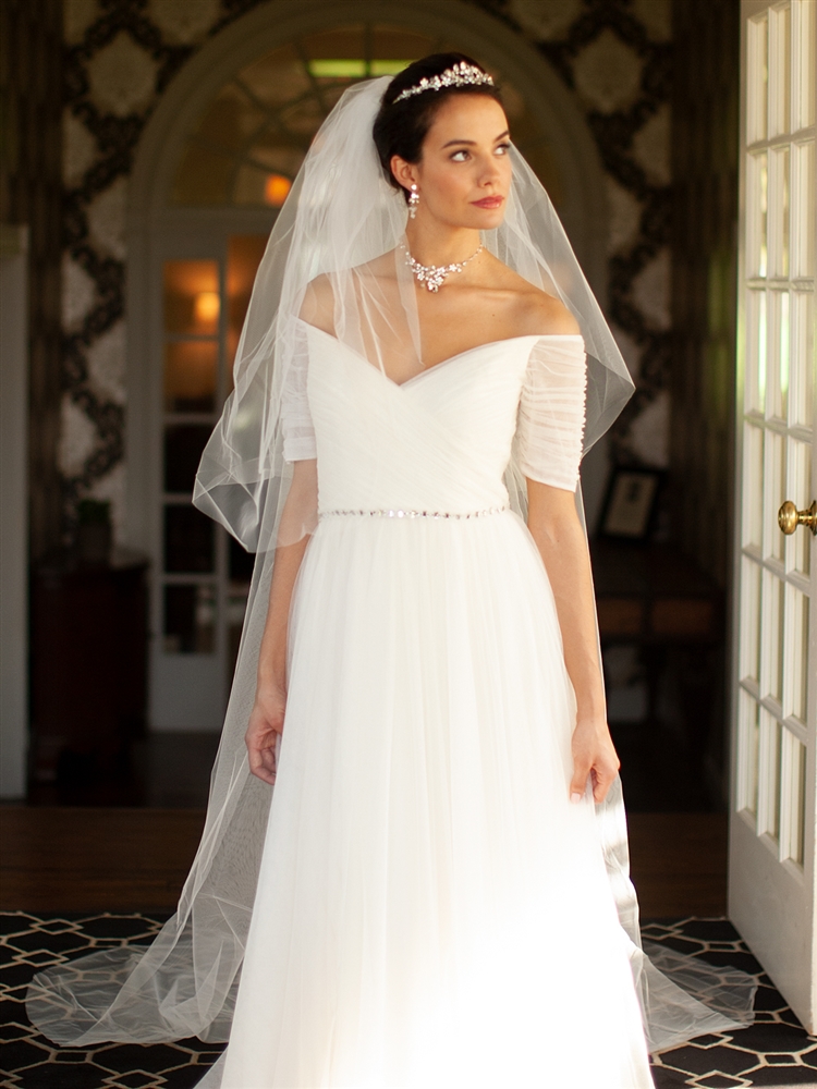 Two Layer Dramatic Cathedral Length Cut Edge Wedding Veil - Diamond White<br>933V-DW